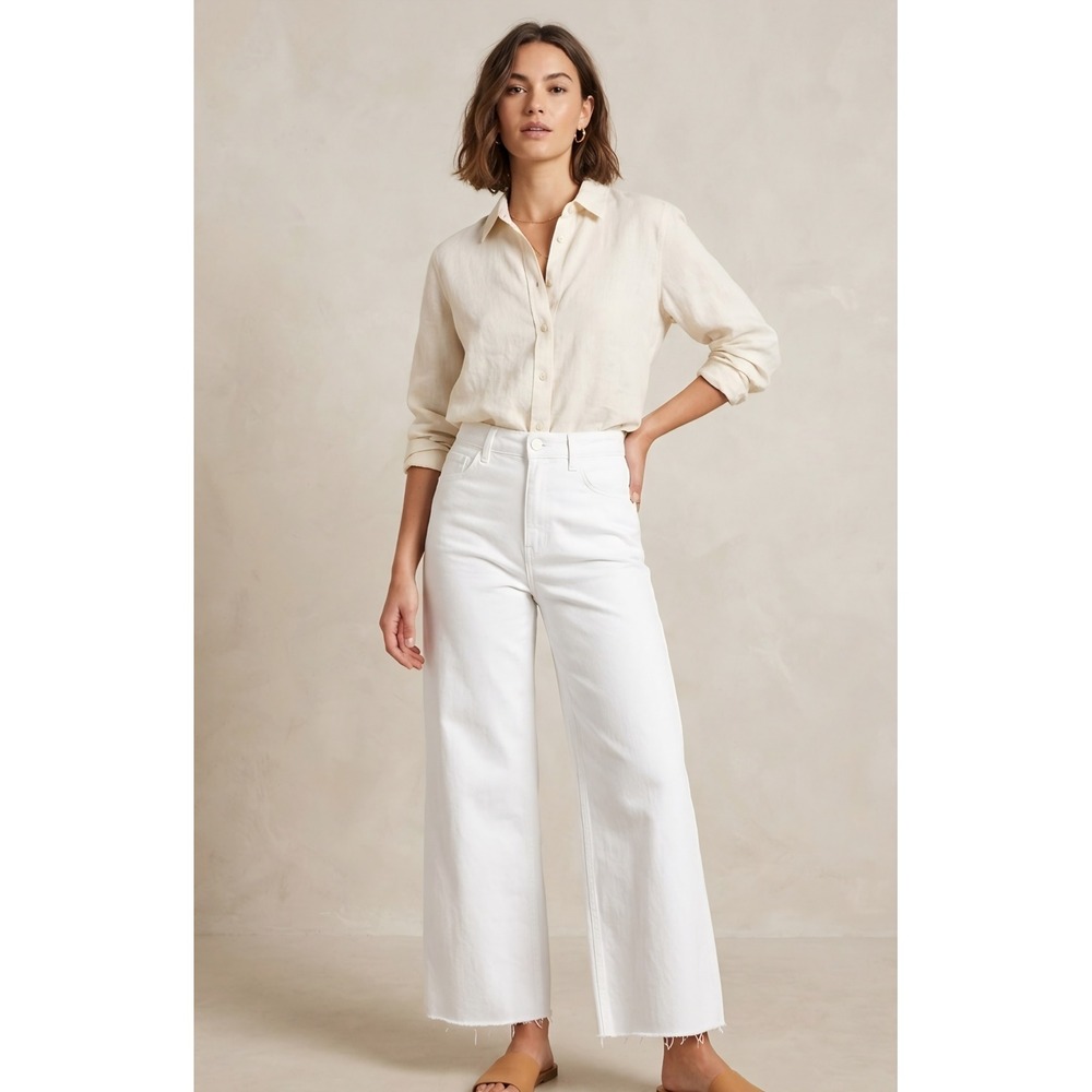 OAT New York White High Rise Wide Leg Raw Hem Jeans Size 8/29 BP0004-SJTJ